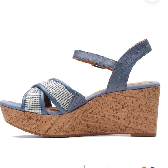 CLARKS ELLERI PLUM DENIM‎ BLUE LEATHER SIZE 9W - Picture 3 of 4